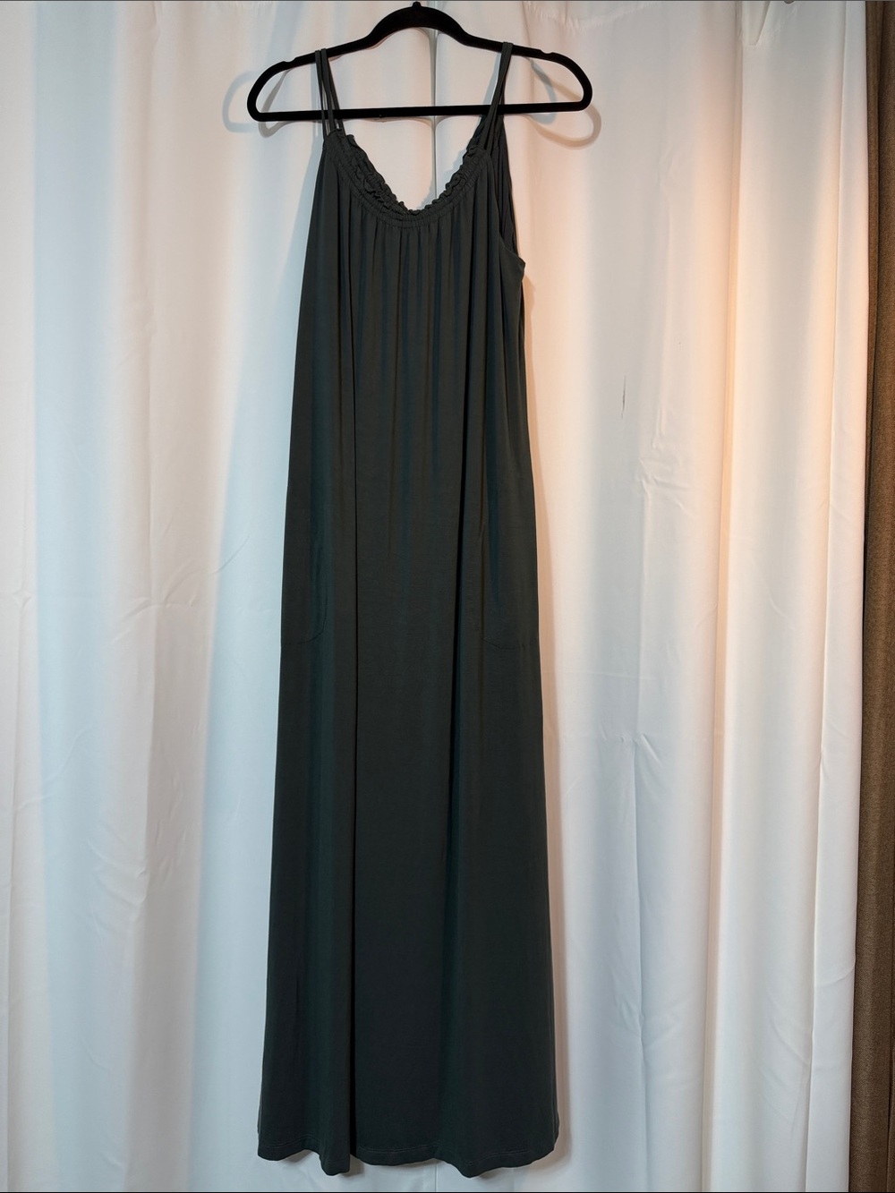 Soma Wknd Olive Spaghetti-Strap Comfy Pockets Minimalist Classic Coastal Maxi B7